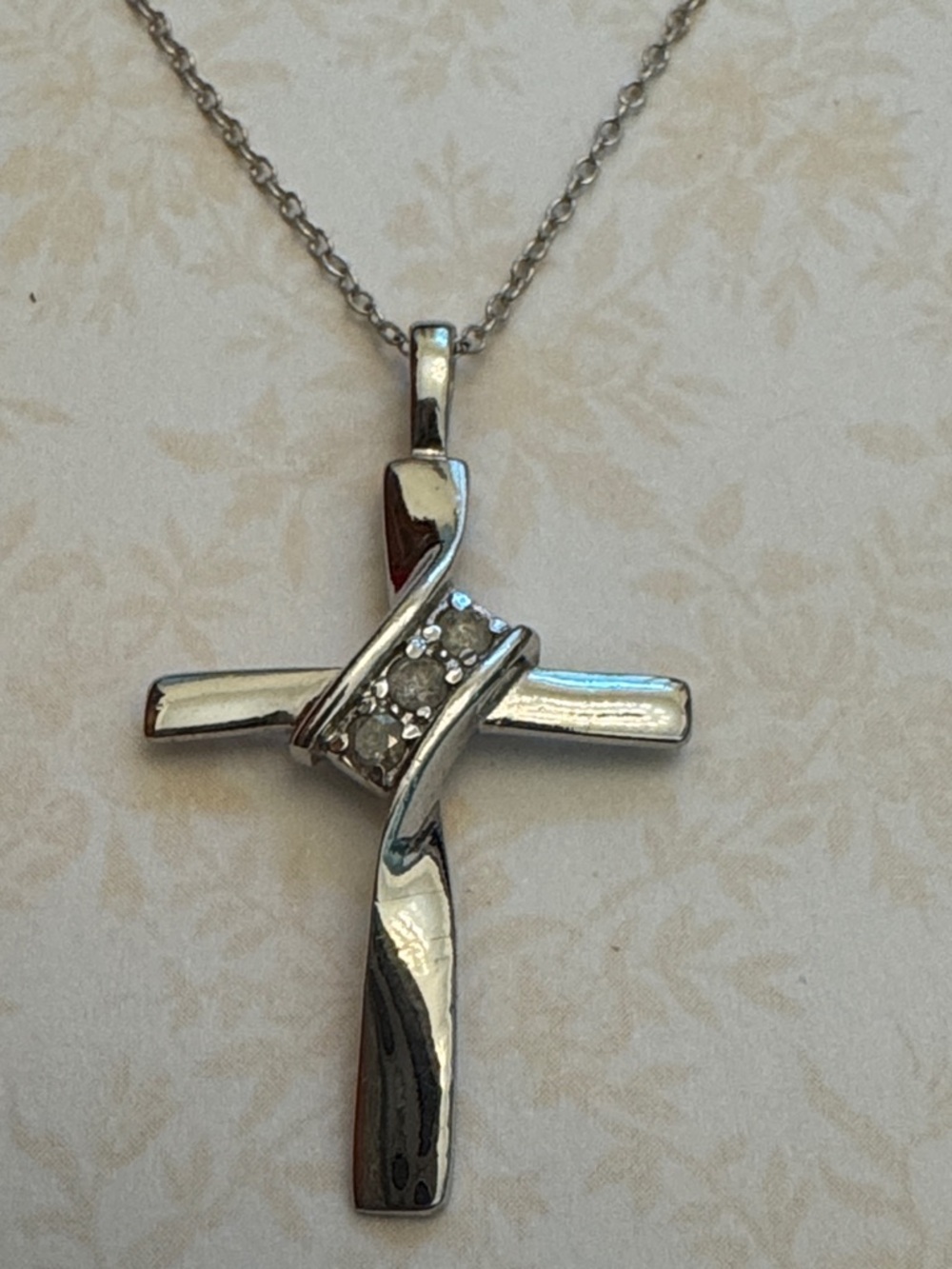 Sterling Silver Cross Pendant Necklace with Ribbon Diamond Accent Helen Andrew’s